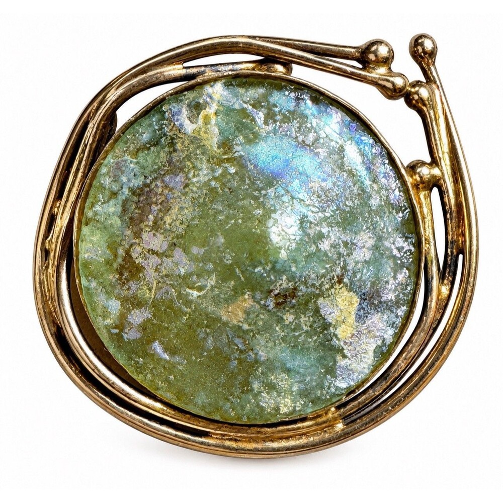 Avi Soffer 925 Sterling Brutalist  Roman Glass Modernist Brooch Israel